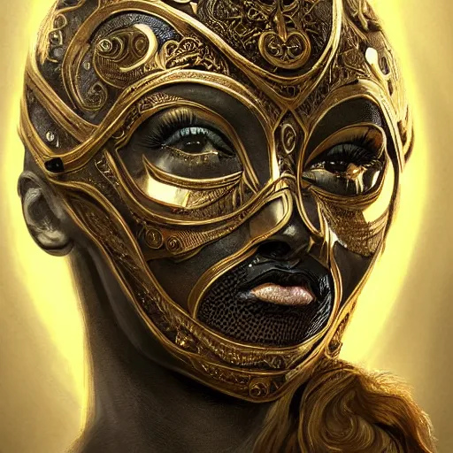Image similar to Very very very very highly detailed epic photo of face with venetian mask, intricate, dystopian, sci-fi, extremely detailed, digital painting, artstation, concept art, smooth, sharp focus, illustration, intimidating lighting, incredible art by Artgerm