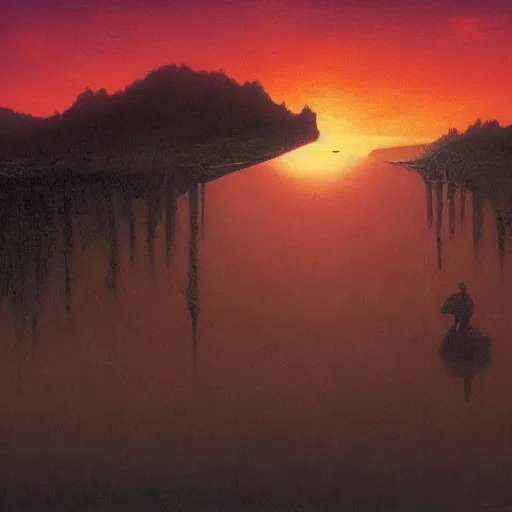 Prompt: a huge pizza in a strange valley, beksinski, sunset, 4 k, hyperrealistic