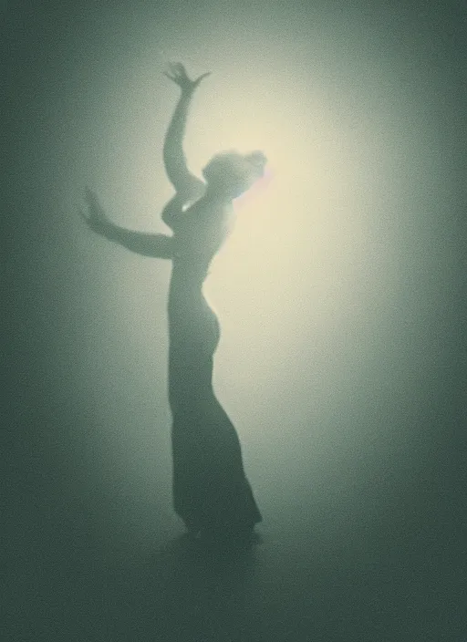 Image similar to female ascending into a void, radiating aura, motion blur, film grain, cinematic lighting, experimental film, shot on 1 6 mm, soft lighting