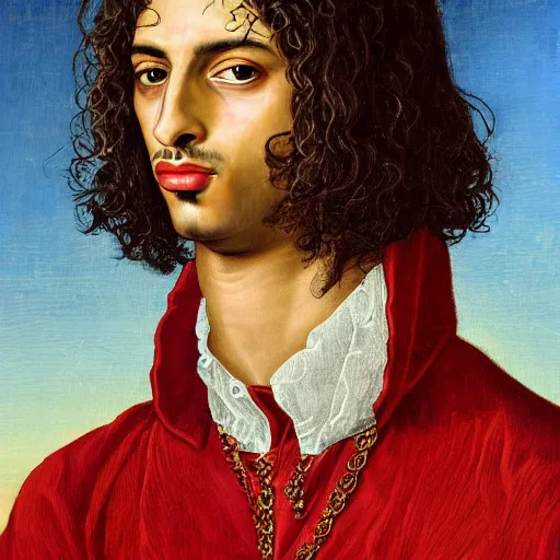Image similar to a renaissance style portrait painting of playboi carti