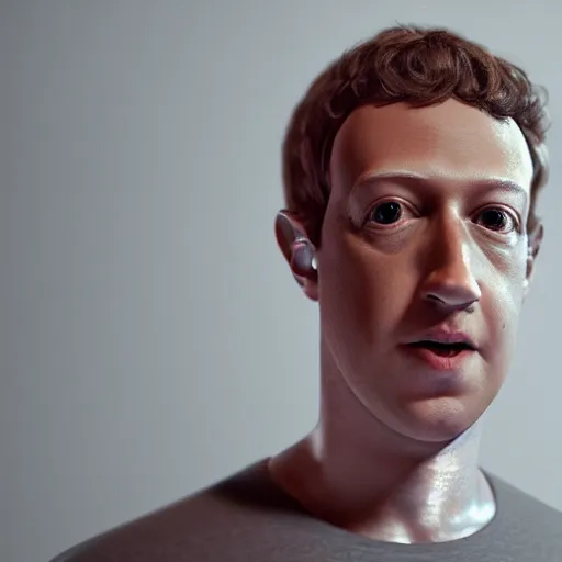 Image similar to Mark Zuckerberg as a creepy futuristic Robot from Black Mirror, hyperrealistic, highly detailed, depth of field, High definition, 8k, octane render, artstation