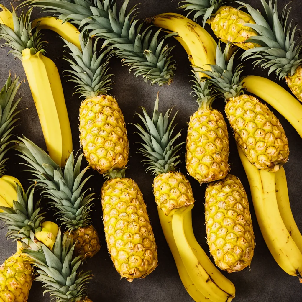 Prompt: pineapple that looks like a banana, hyper real, food photography, high quality