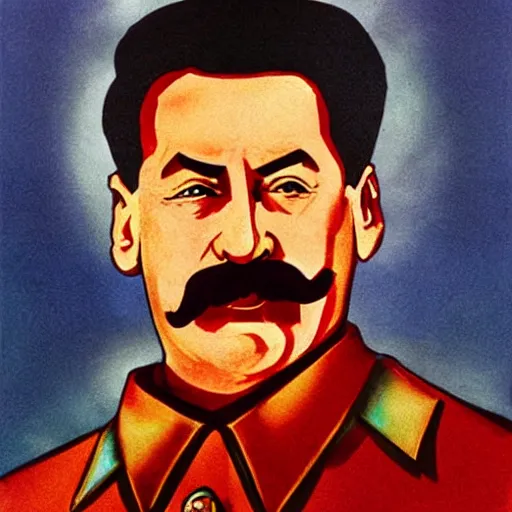 Image similar to stalin, in latex dress, in heaven, love art style