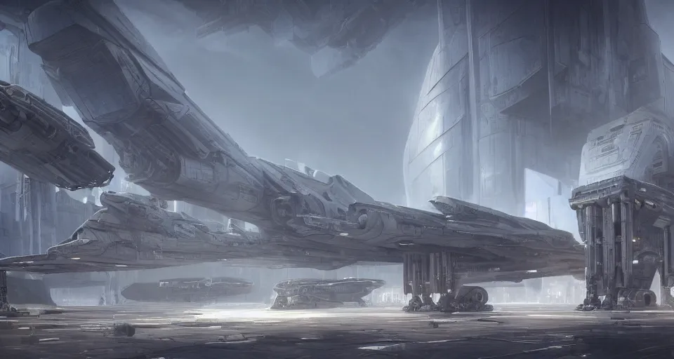 Prompt: a beautiful scifi rendering of massive brutalist industrial military modern cathedral buildings and mri machines art, star wars, unreal engine, Artstation massive aircraft carrier towers futuristic gothic cathedral architecture with hangar bays maschinen krieger, ilm, beeple, star citizen halo, mass effect, starship troopers, elysium