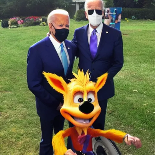 Prompt: Joe Biden cosplaying as Crash Bandicoot