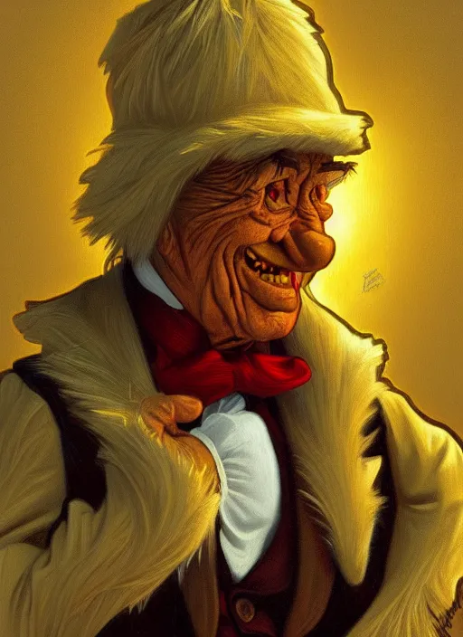 Prompt: oil portrait of scrooge mcduck, intricate, elegant, highly detailed, lighting, painting, artstation, smooth, illustration, art by greg rutowski and alphonse mucha