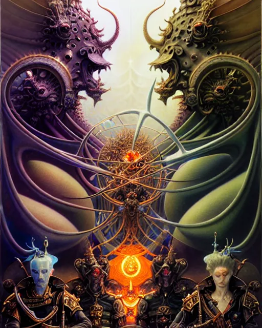 Image similar to a portrait of the armies of good and evil, fantasy character portrait made of fractals facing each other, ultra realistic, wide angle, intricate details, the fifth element artifacts, highly detailed by peter mohrbacher, hajime sorayama, wayne barlowe, boris vallejo, aaron horkey, gaston bussiere, craig mullins