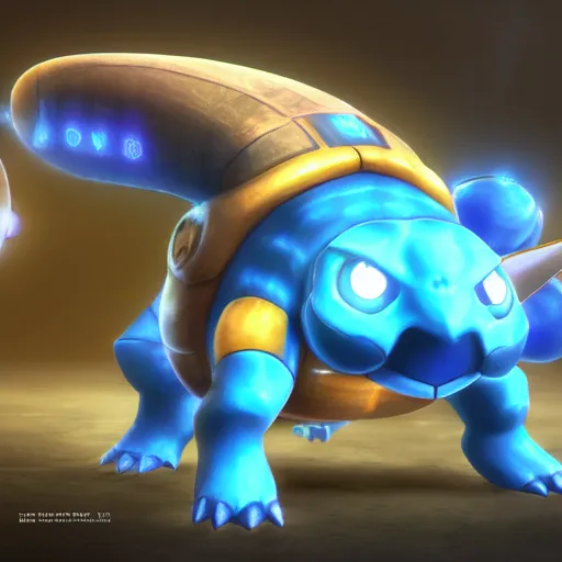 Prompt: game screenshot of the pokemon blastoise, ubisoft, capcom octane render blender cgsociety, detective pikachu style, paleoartist, concept art by rj palmer