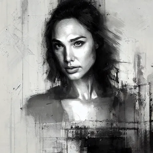 Prompt: portrait of gal gadot, shades of gray by jeremy mann