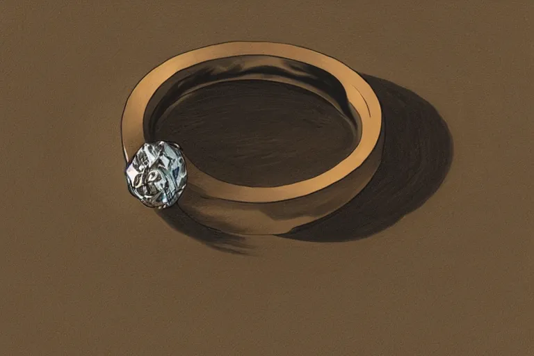 Image similar to magic ring with a diamond, engraving, close - up, artbook, page, detailed, trending on artstation, cgsociety, ralph mcquarrie and greg rutkowski