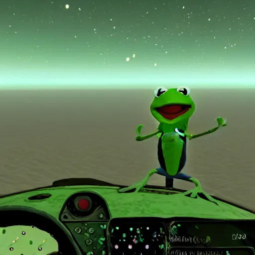 Prompt: kermit the frog in no man's sky