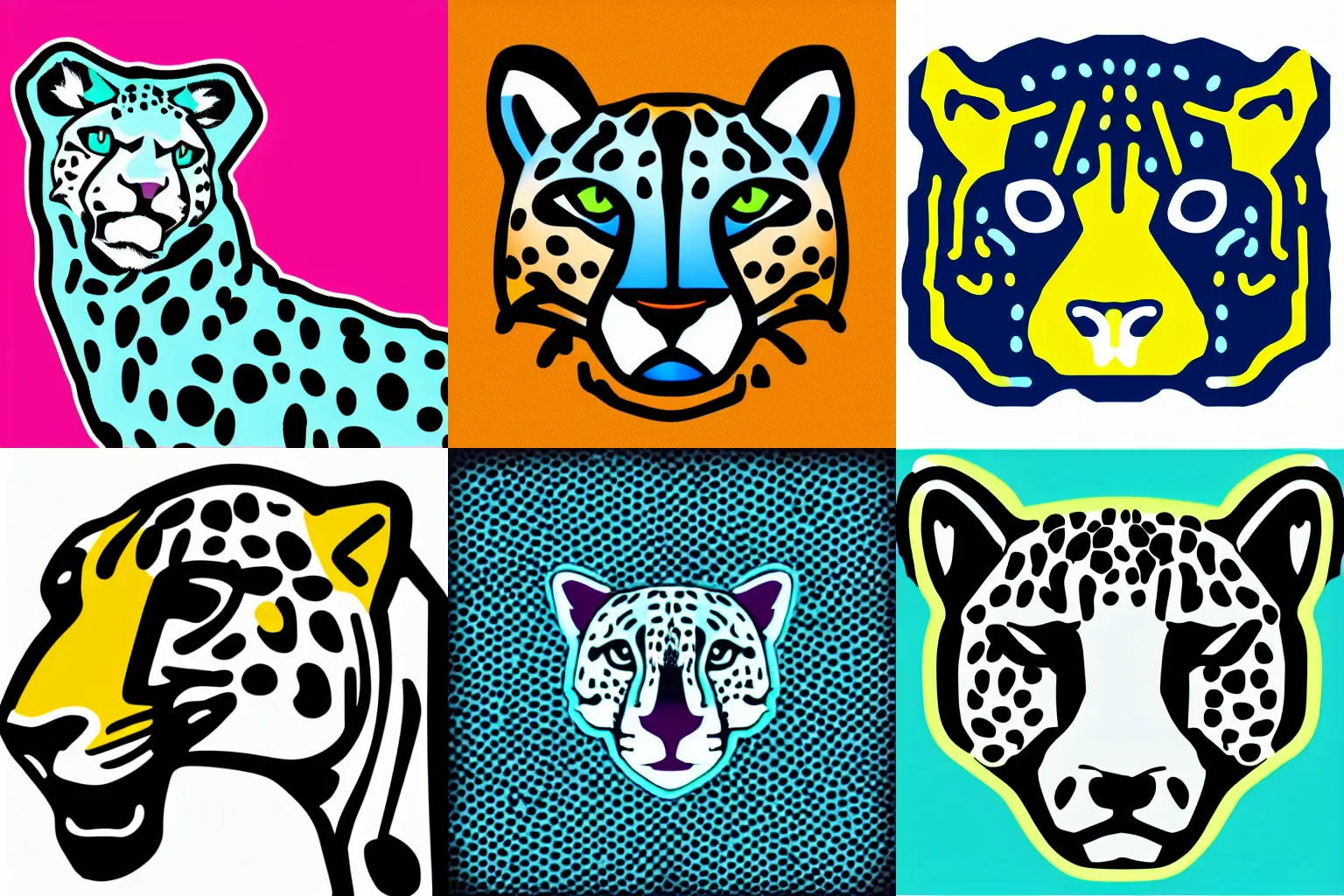 Prompt: vector icon of a neon blue and black cheetah