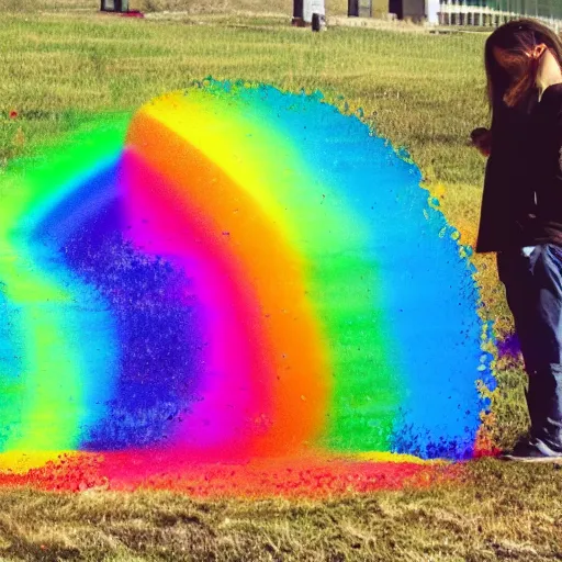 Prompt: a person vomits up a rainbow