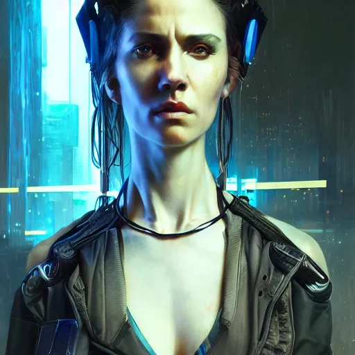 Prompt: a expressive portrait photograph of cyberpunk woman in dramatic lighting, depth of field background, artstation, award - winning realistic sci - fi concept art by jim burns and greg rutkowski, a realism masterpiece, expressive color palette, james gilleard, bruegel, alphonse mucha, and yoshitaka amano