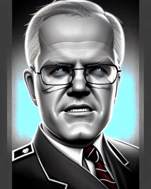 Image similar to scott morrison in the style of nazi communist propaganda poster art in the year 1 9 8 7 ultra realistic, concept art, intricate details, highly detailed, photorealistic, octane render, 8 k, unreal engine. art by artgerm and magali villeneuve