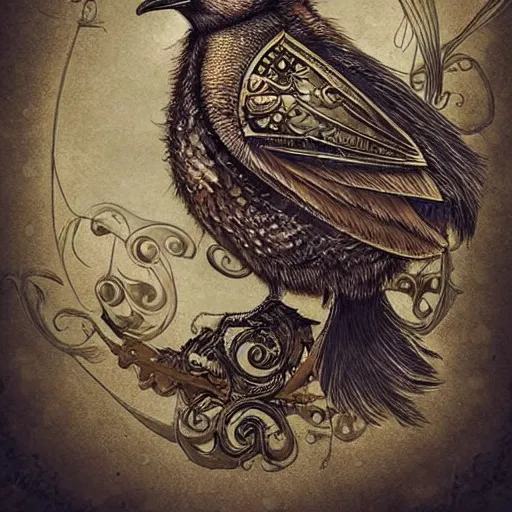 Image similar to An epic steampunk bird, intricate detail, digital art