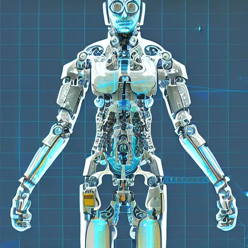 Image similar to T-posing image of a cybernetically augmented human male, pencil, technical drawing, blueprints, Digital art, detailed