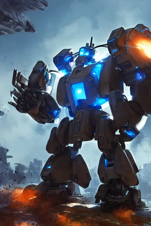 Image similar to mechwarrior 5 : mercenaries mech megaman transformer robot boss tank engine game octane render, 4 k, hd 2 0 2 2 3 d cgi rtx hdr style chrome reflexion glow fanart, global illumination ray tracing hdr fanart arstation by ian pesty by jesper ejsing pixar and disney unreal zbrush central hardmesh