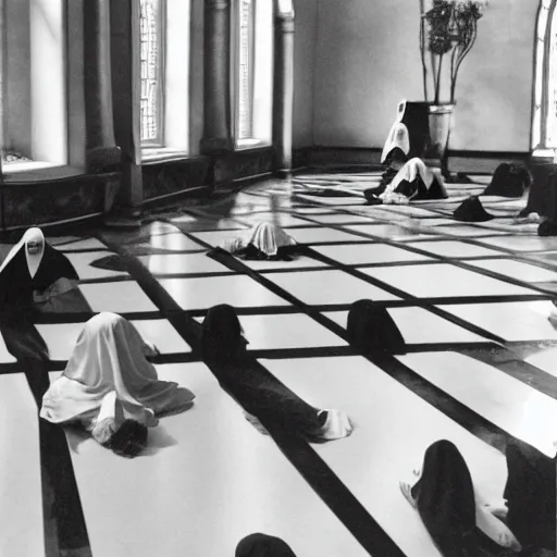 Prompt: photo of nuns playing twister in a sanctuary —width 1024 —height 1024