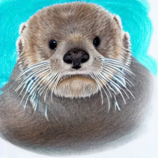 Prompt: portrait of a cute fluffy baby sea otter with abstract ocean wave background, detailed color pencil drawing 4 k