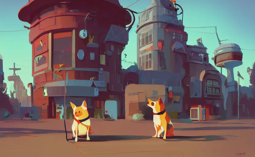 Prompt: a dog named tubby, james gilleard, print, game art