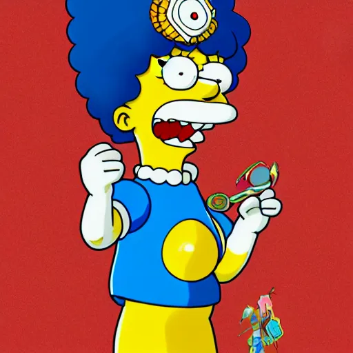 Prompt: anime manga skull portrait girl face marge simpson the Simpsons groening detailed highres 4k Mucha and James Jean pop art nouveau
