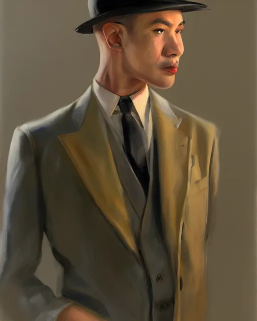 Image similar to an excellent painted portrait of an american gangster from the 20s in new york by Peter Xiao and Yanjun Cheng, Stanley Artgerm Lau, 4K resolution, trending on artstation, masterpiece