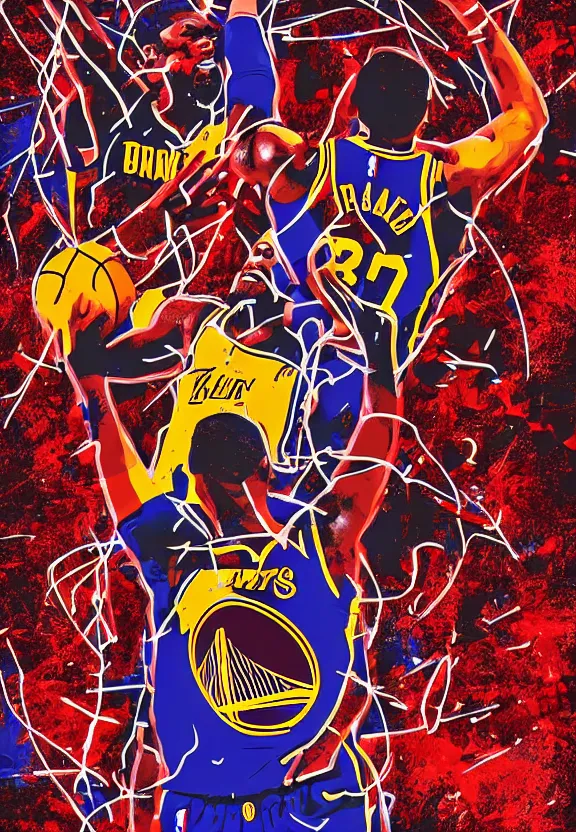 Prompt: The NBA Finals, a game winning shot, in a digital art style