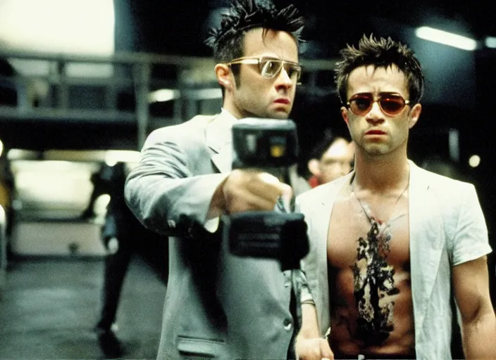 Prompt: film still of Joseph Gordon-Levitt as Tyler Durden in Fight Club 1999