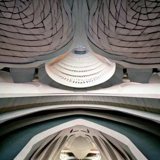 Prompt: interior of a futuristic lotus temple, by syd mead and buckminster fuller, intricate contemporary architecture, photo journalism, photography, cinematic, national geographic photoshoot