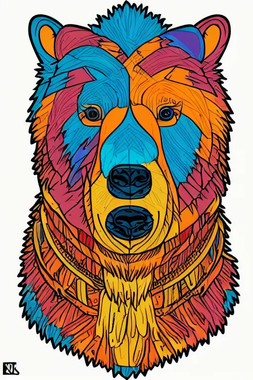 Image similar to portrait of a war bear, art by kiko rodriguez, sticker, colorful, illustration, highly detailed, simple, smooth and clean vector curves, no jagged lines, vector art, smooth