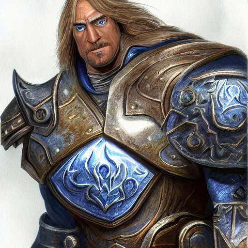 Image similar to portrait of arthas from warcraft, highly detailed, centered, solid color background, digital painting