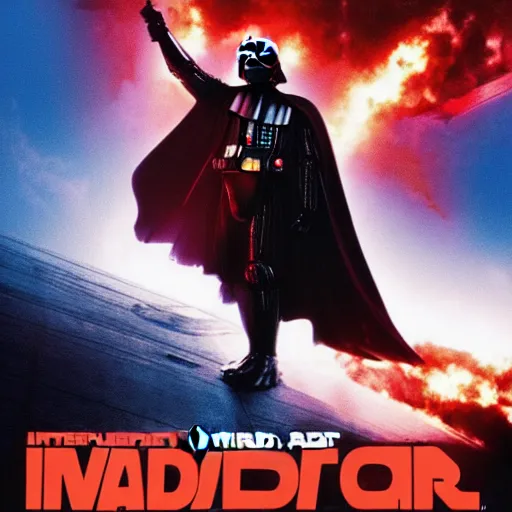 Prompt: movie poster for independence day ( 1 9 9 9 ) starring darth vader