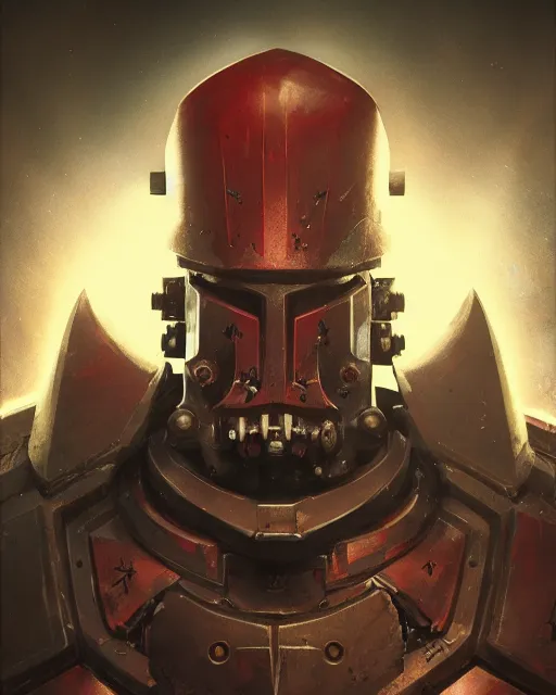 Image similar to hyper realistic portrait of heroic warhammer 4 0 k android head, cinematic, chaos marine, khorne, emperor, slaanesh, artstation, cgsociety, full head and shoulders, greg rutkowski, james gurney, mignola, craig mullins, brom redshift, vray, octane