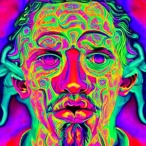 Prompt: greek gods, dmt, acid, psychedelics, vibrant colours, trippy