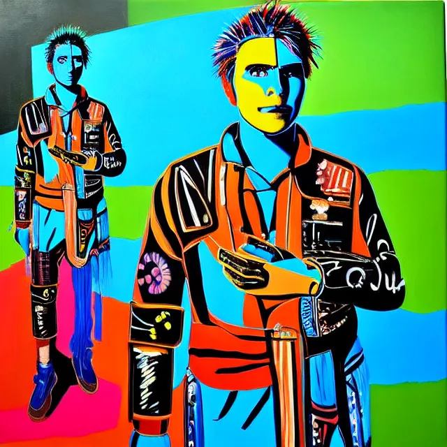 Image similar to a beautiful painting cyberpunk jibaro, by andy warhol realistic oil painting