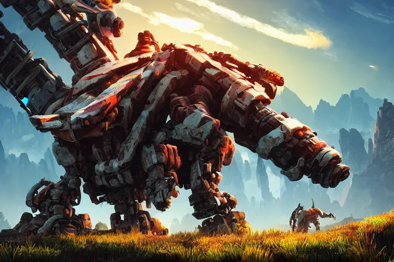 Image similar to tremortusk machine mecanical creature robot of horizon forbidden west horizon zero dawn radiating a glowing aura global illumination ray tracing hdr fanart arstation by ian pesty and alena aenami artworks in 4 k