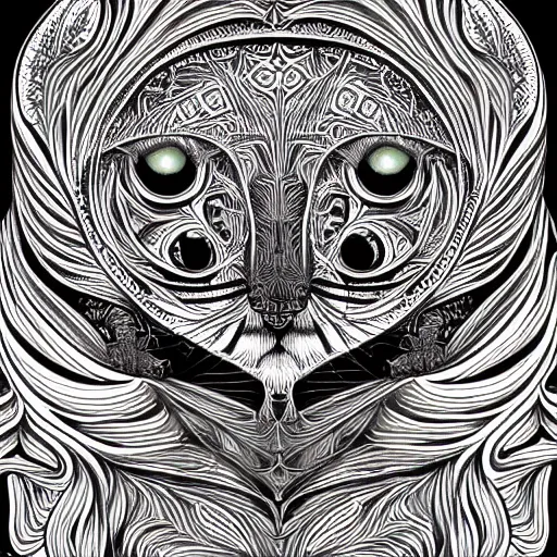 Prompt: a symmetrical portrait illustration of a cute cat hand drawn sketch on artstation 4 k intricate extremely detailed digital art by alex grey infinite wisdom sacred geometry