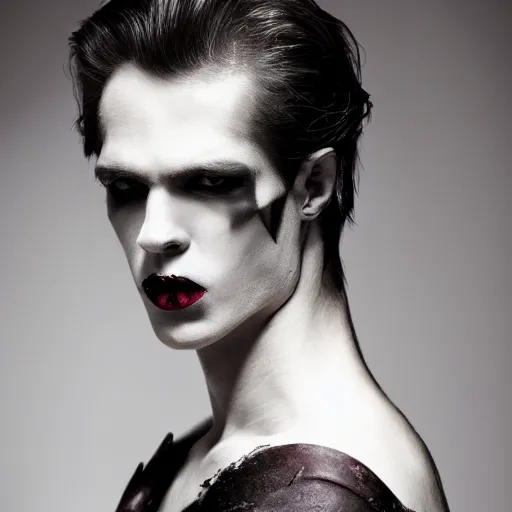 Image similar to head and shoulders vogue fashion photo portrait of a male vampire, d & d, fantasy