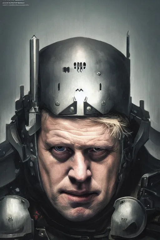 Image similar to Boris Johnson as Punisher, armor plate, realistic portrait, symmetrical, highly detailed, digital painting, artstation, concept art, smooth, sharp focus, illustration, cinematic lighting, art by artgerm and greg rutkowski and alphonse mucha