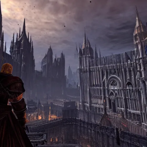 Image similar to A sprawling view of Anor Londo, Dark Souls in a starry night