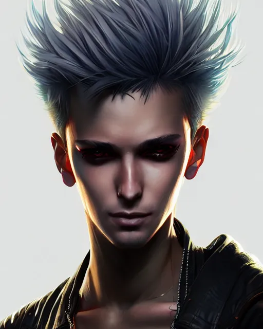 Image similar to portrait of a male punk, street clothes, cyberpunk 2 0 7 7, face like ester exposito, blonde shinkai makoto studio ghibli studio key hideaki anno sakimichan stanley artgerm lau rossdraws james jean marc simonetti elegant highly detailed digital painting artstation pixiv