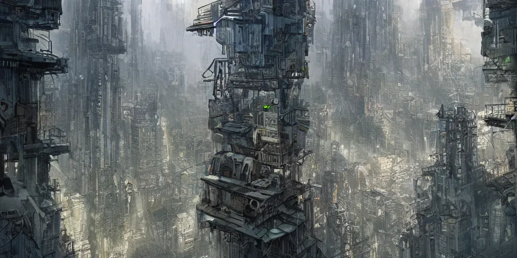 Image similar to slums below a megastructure city, megacity, sci-fi, matte painting, concept art, style by dylan cole