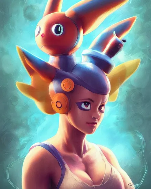 Image similar to lofi BioPunk Pokemon Pikachu portrait Pixar style by Tristan Eaton_Stanley Artgerm and Tom Bagshaw,