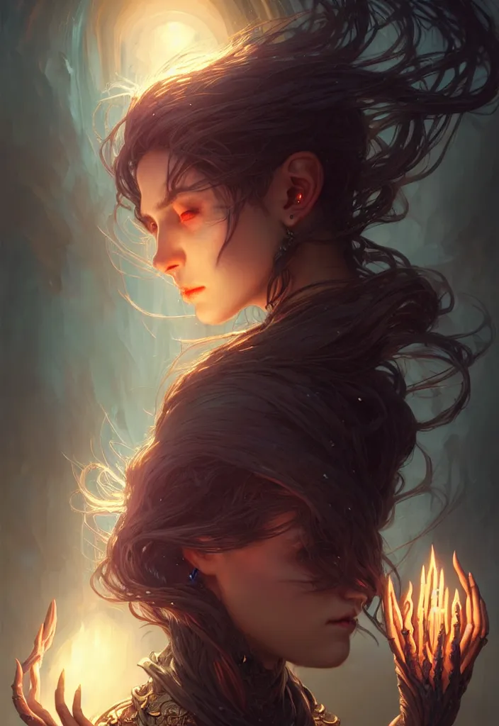 Image similar to Necromancer Sorceress, fantasy magic, undercut hairstyle, dark light night, intricate, elegant, sharp focus, illustration, highly detailed, digital painting, concept art, matte, art by WLOP and Artgerm and Greg Rutkowski and Alphonse Mucha, masterpiece