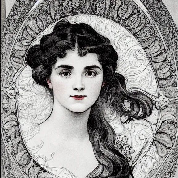 Image similar to a highly detailed beautiful portrait in the style of charles dana gibson and in the style of alphonse mucha.