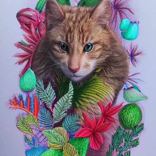 Image similar to Colored pencil art on paper, highly detailed, artstation, Plants, animals, people portrait, Caran d'Ache Luminance