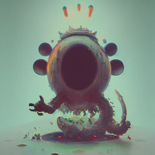 Prompt: Mickey mouse as a monster boss by Mike Winkelmann