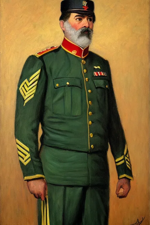 Image similar to full body portrait of the dictator of the seattle supersonics, 1 8 8 9, in full military garb, oil on canvas by william sidney mount, trending on artstation