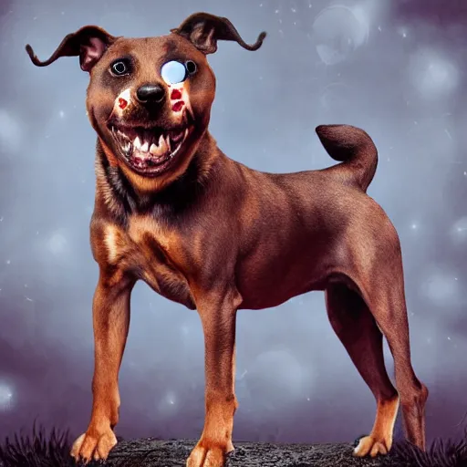 Image similar to a dog vampire, photomanipulation